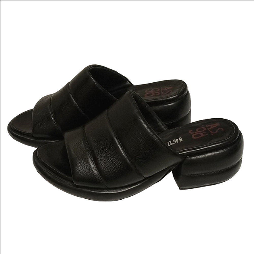 🆕 A.S.98 "MADIGAN" SLIDE BLACK LEATHER PUFFER WOMEN'S SANDALS▪️SIZE 37 (EU)▪️